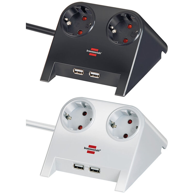 

1153520222 - Base múltiple de sobremesa con 2 tomas y 2 puertos USB (color blanco) - Brennenstuhl