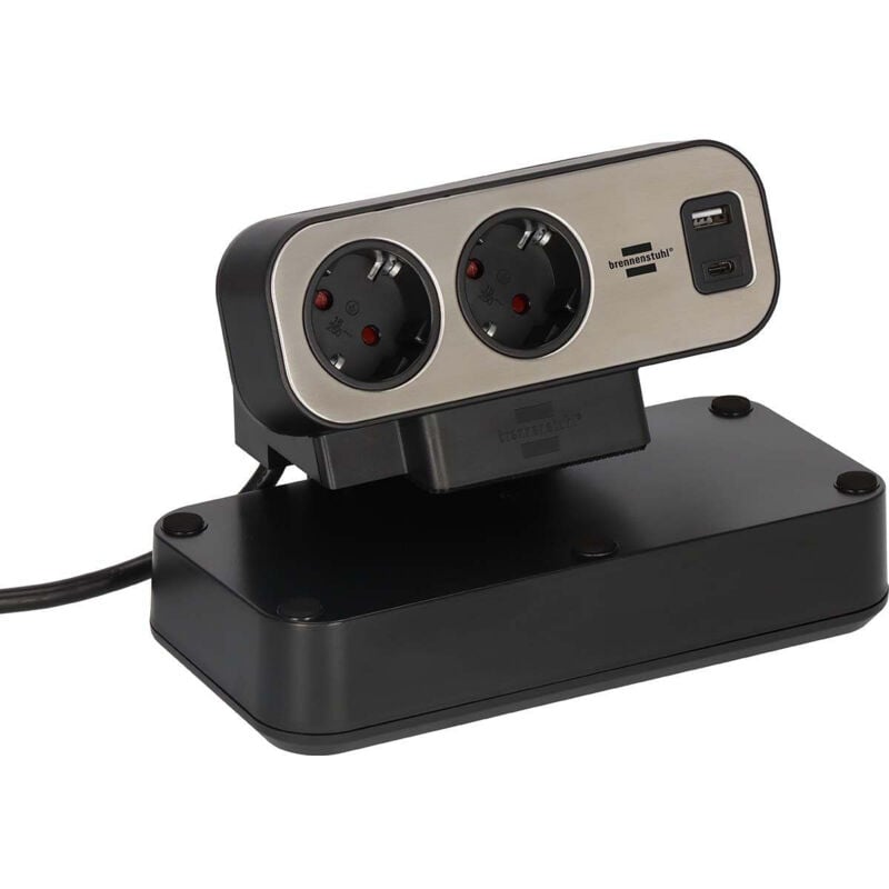 Estilo Duplex bloc multiprise de table, 1x usb c, 1x usb a, 10x prises de courant avec contact de protection, argenté/noir - 1153580200 - Brennenstuhl