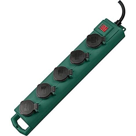 Brennenstuhl SuperSolid SL-554 Ciabatta Elettrica da Giardino con 5 Prese Cavo da 5mt con Interruttore IP54 48cm Verde