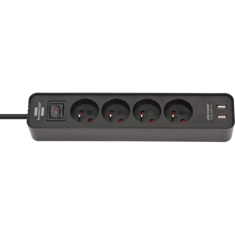 Brennenstuhl - Ecolor Steckdosenleiste Mit Usb Und 4 Steckdosen (steckdosenleiste Mit 2 Usb-anschlüssen, Arm Und Usb-kabel De 1, 5 M), Farbe Schwarz