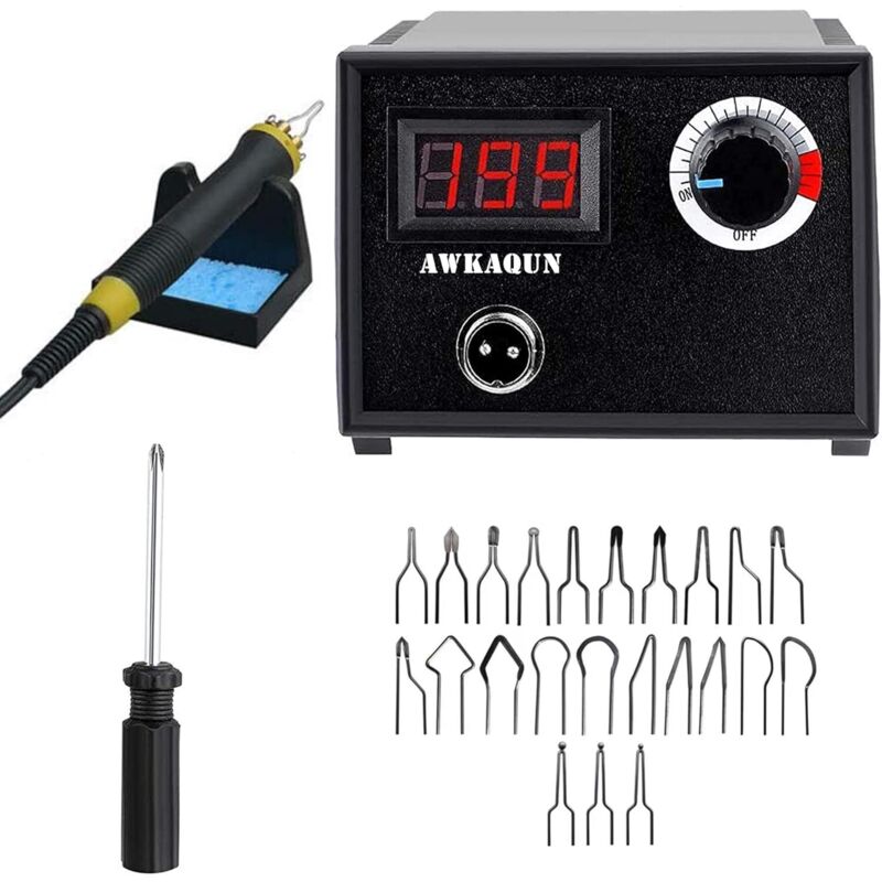 Brennkolben-Set, 60W Digitales Pyrographiegerät, Temperatur einstellbar von 0-730°C, Professionelles Pyrographie-Werkzeug mit 23 Motiven zum Löten,