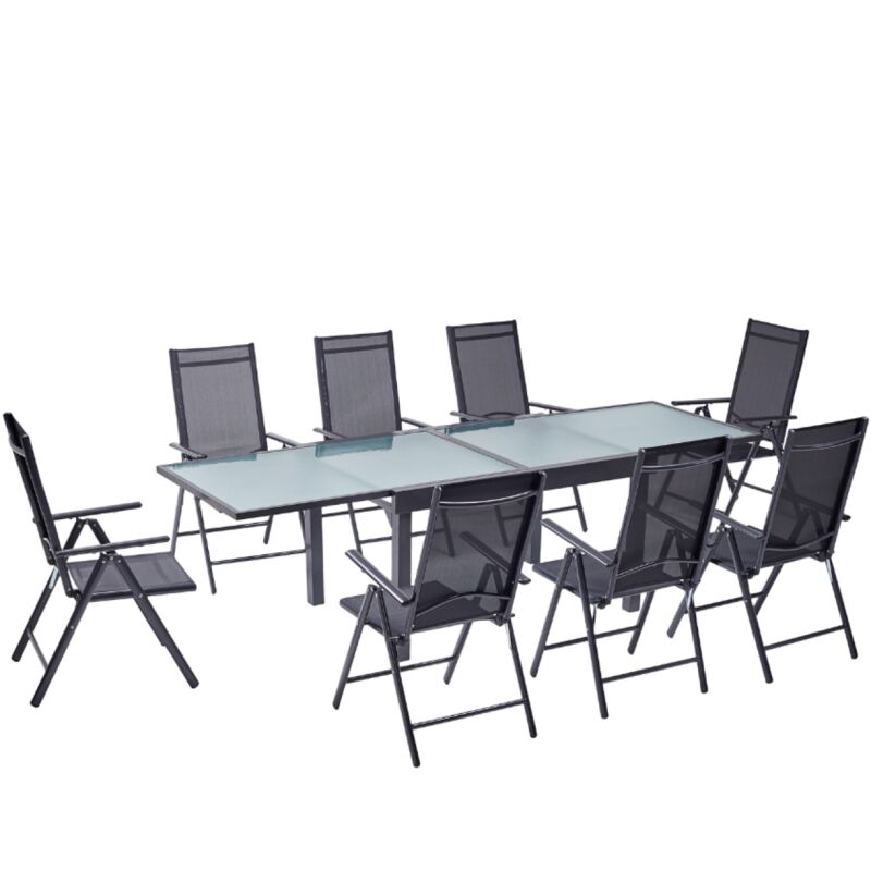

Brescia 8: Conjunto de jardín de aluminio con mesa extensible + 8 sillas de textileno - Gris