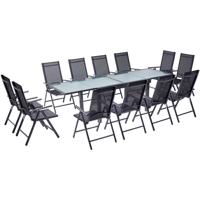 

Brescia 12: Conjunto de jardín de aluminio con mesa extensible + 12 sillas de textileno - Gris
