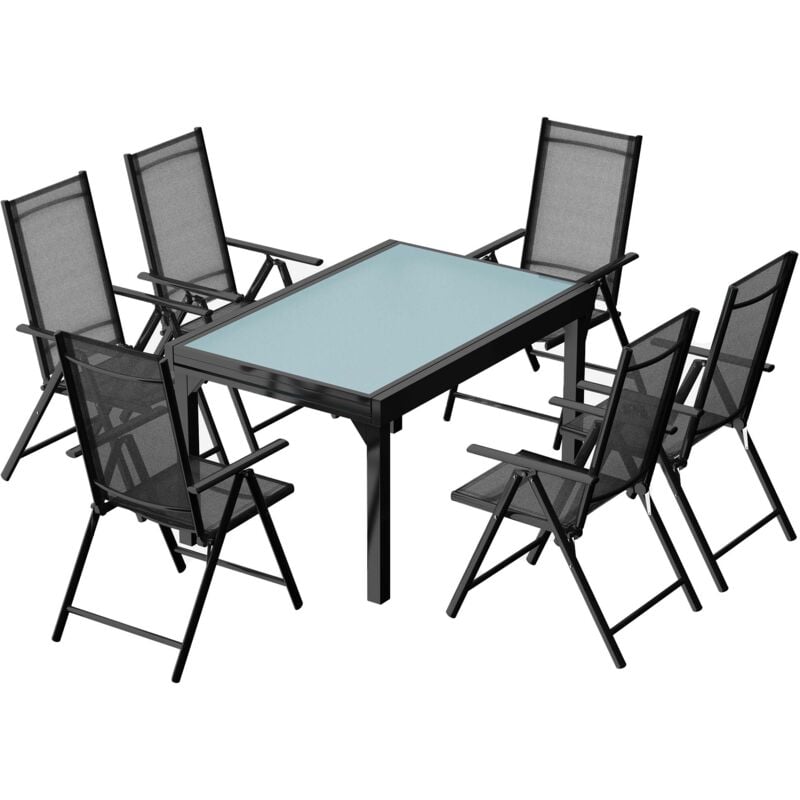 Concept-usine - brescia - salon de jardin 6 places extensible en aluminium gris