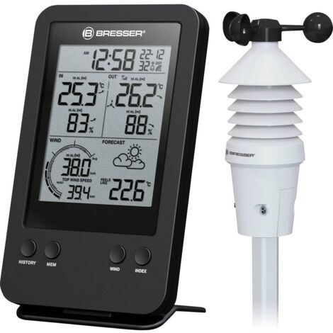 Bresser 7002531 Anemometro Professionale 3 In 1 con Terminale Collegato Tramite Segnale Radio