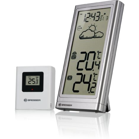 Bresser Meteo Temp Stazione meteorologica radio con sensore esterno e display large di facile lettura, argento