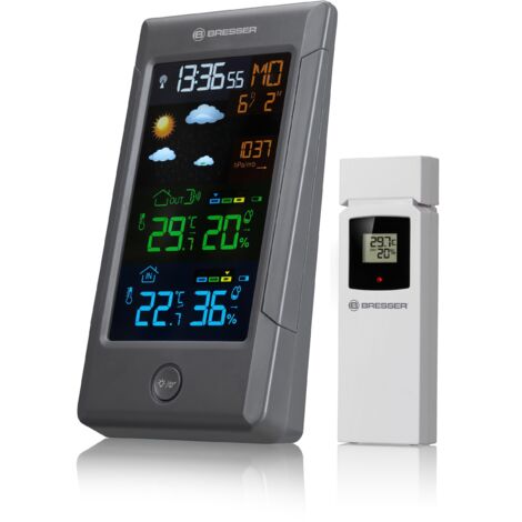 Bresser Stazione meteo radio con sensore esterno ClimateTemp NBF, orologio radio DCF, termometro igrometro interno ed esterno, previsioni meteo e display a colori, digitale