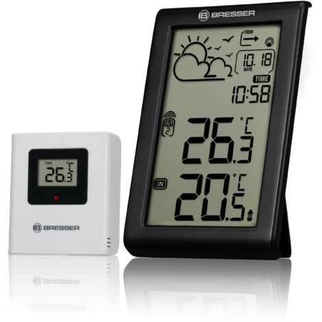 Bresser Stazione meteo radio con sensore esterno Meteo Temp W, termometro interno ed esterno, previsioni meteo, allarme antigelo, orologio radio DCF, ampio display digitale
