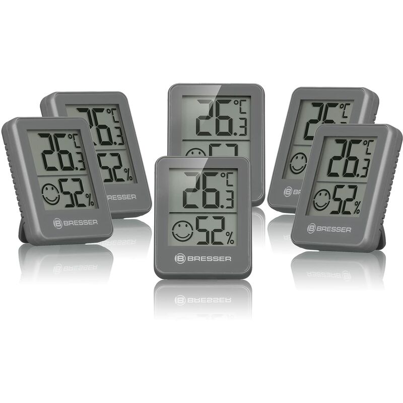 Image of Termometro igrometro Temeo Hygro Indicator, set da 6 pezzi, da posizionare o da montare a parete con indicatore di temperatura ambiente, grigio