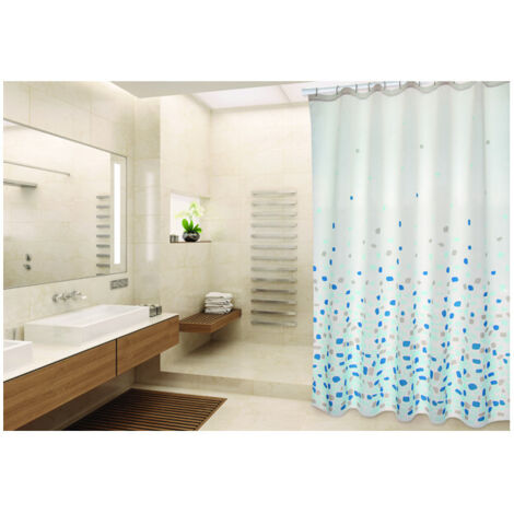 BREST Cortina de Ducha de Poliéster 180x200cm CALIDAD PREMIUM Azul - Anillas incluidas MSV
