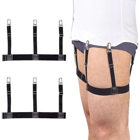 Bretelles de chemise pour homme, élastiques et réglables, avec pinces antidérapantes et verrouillables (1 paire, noir)