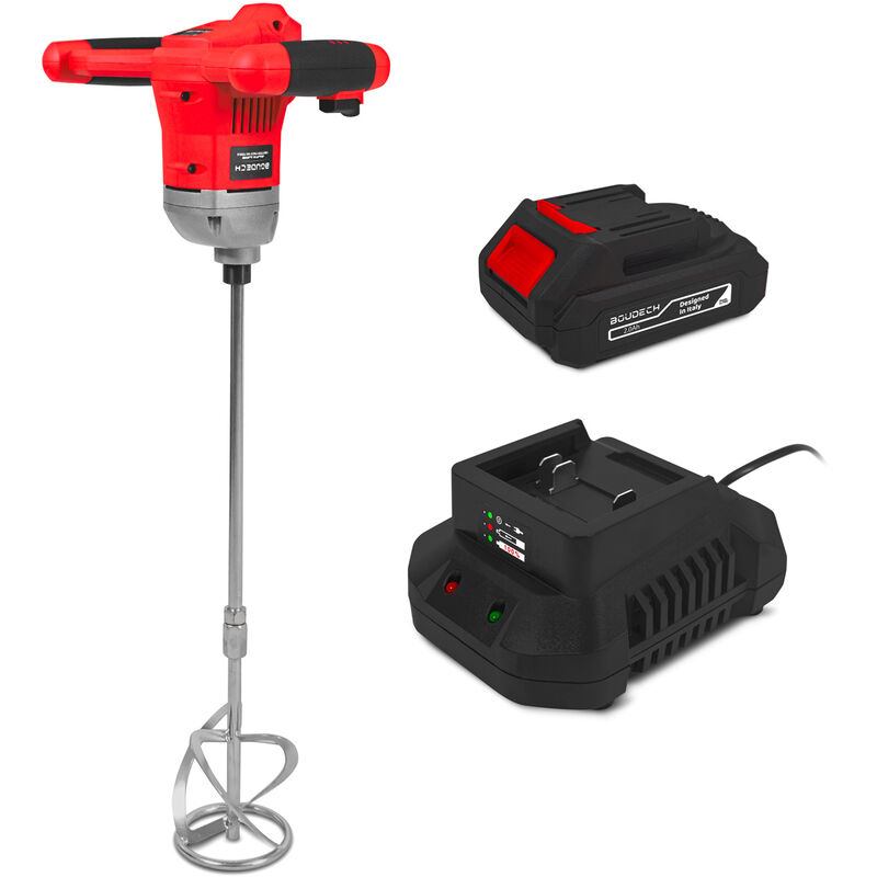 Boudech - Bretia 20 - Mélangeur à ciment portable électrique Alfa Line, barre spirale M14x59 cm, 1 battery 2a + charger