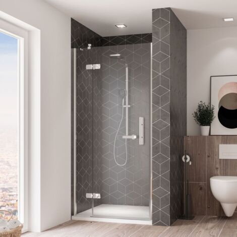 Breuer Avanta Drehtür 900mm für Nische teilgerahmt, Anschlag und Festteil links, Klarglas mit Antikalk. CER+, Alu. Chromeffekt