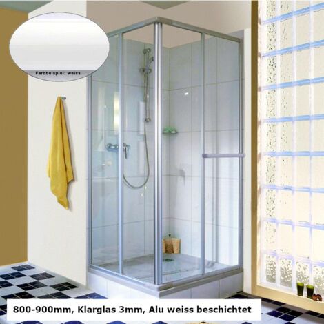 Breuer KRETANA Eck-Duschkabine 4-tlg., 800-900mm, Klarglas, weiss beschichtet, Made in Germany