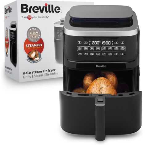 Breville Halo Friggitrice senza olio vapore - Friggitrice digitale senza olio da 7 litri con tecnologia SteamFry - 1700 W - Nero [VDF133X] - Presa UE