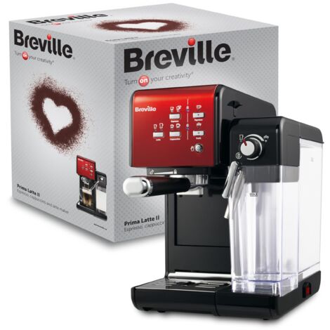 Breville Macchina per caffè ed espresso PrimaLatte II  Pompa italiana con 19 bar  adatta per caffè in polvere o cialde  Montalatte automatico integrato  Nero / rosso  VFC109X-01