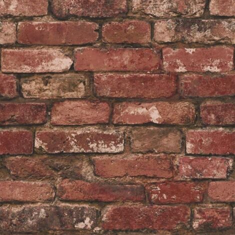 Brewster FD31285 Rustic Brick Wallpaper, Red