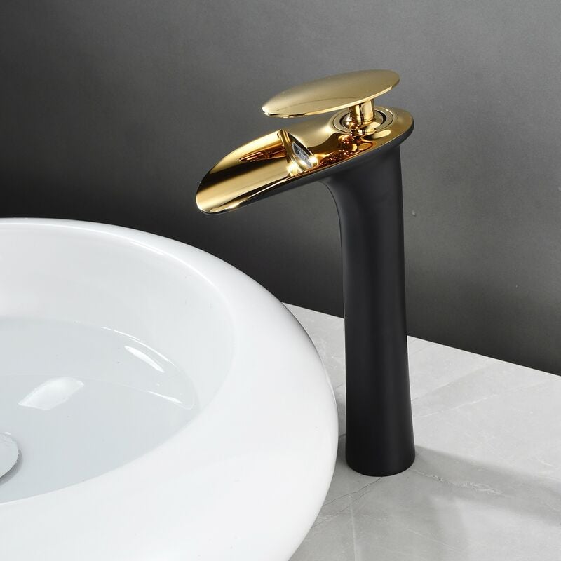 Saniverre - bria Robinet mitigeur design bec cascade Chrome noir et or