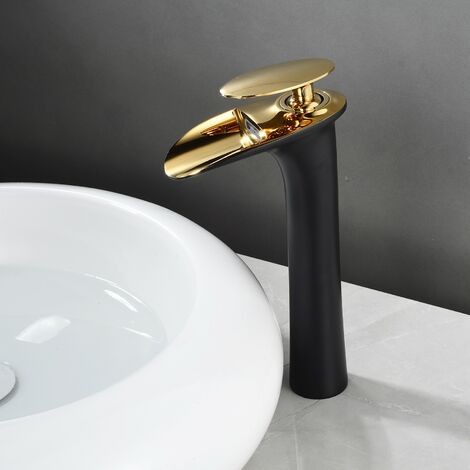 BRIA Robinet mitigeur design bec cascade Chrome noir et or