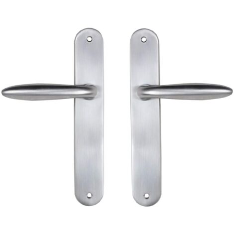 Bricard 984052 984052-Set di Maniglie zamak su Piastra per Porta Interna Senza Chiave (Becco di Cane), Argento