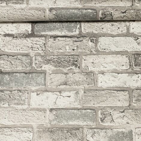 Brick Effect Distressed Grey Charcoal Textured Vinyl Wallpaper 325446