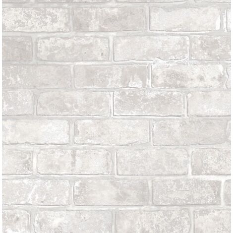 Brick Effect Wallpaper Slate Stone Rustic Metallic Silver Grey White Fine Decor