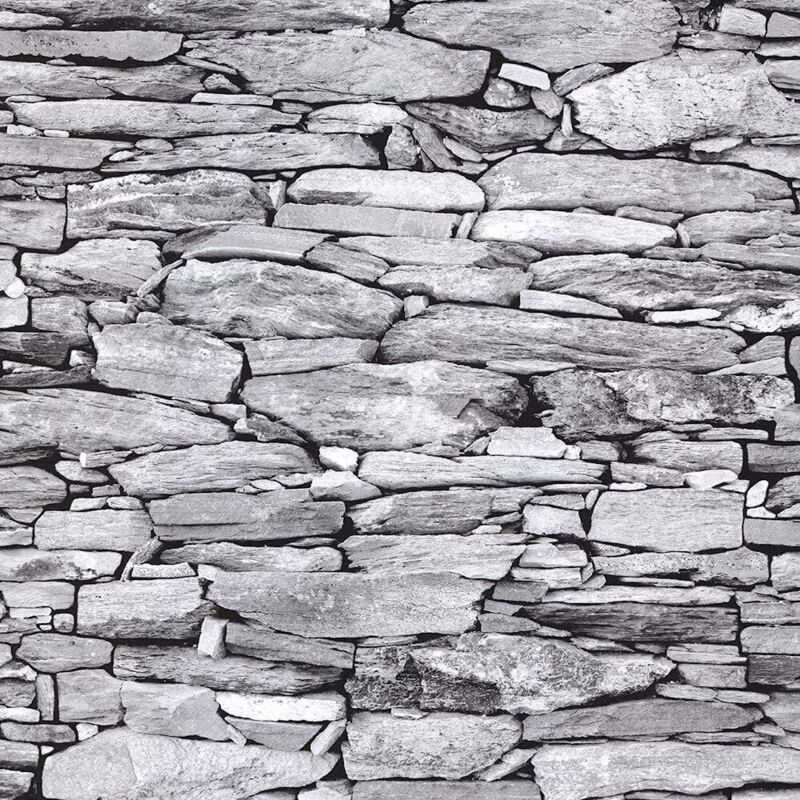 Brick Effect Wallpaper Slate Stone Rustic Weathered Realistic 3D Grey Debona