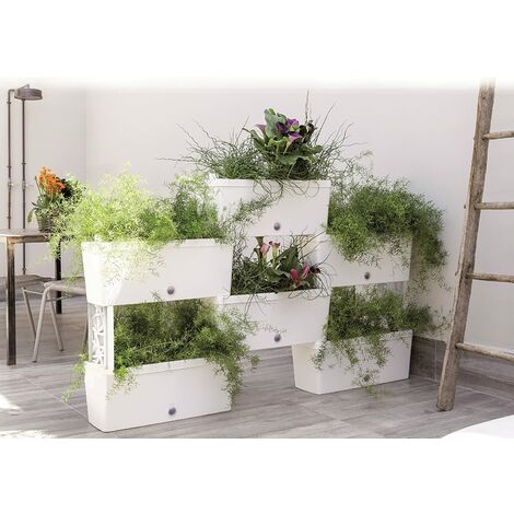 Brick - Kit de 5 jardinières modulaires pour compositions florales, plantes aromatiques et potager vertical. Kit de 5 jardinières connectables de 59cm. Couleur gris tourterelle. Fabriqué en Italie