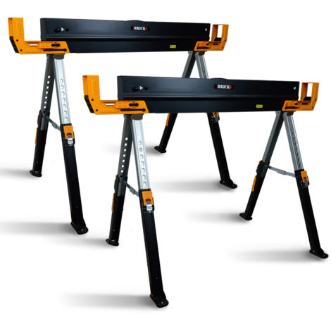 Brick – Lot de 2 tréteaux métalliques pliables – Charge max 1180kg – Hauteur réglable 63 à 82cm – Pieds antidérapants pour sécurité