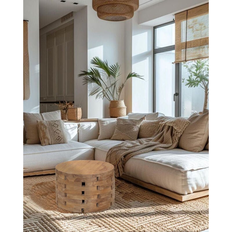 Brickle - Table basse ronde en bois de teck massif