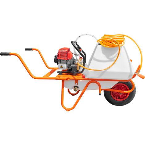 Bricoferr Carretilla sulfatadora de 1 rueda 31.5cc 80L con manguera de 10 metros y lanza de 90 cm