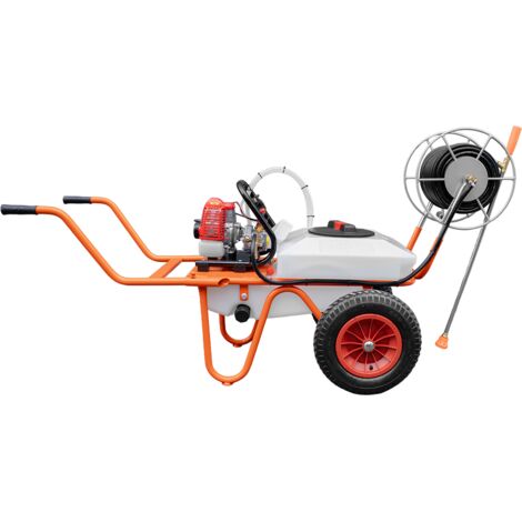 Bricoferr Carretilla sulfatadora de 2 ruedas 26cc 50L con manguera de 10 metros y lanza de 90 cm