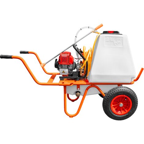 Bricoferr Carretilla sulfatadora de 2 ruedas 31,5cc 100L con manguera de 10 metros y lanza de 90 cm
