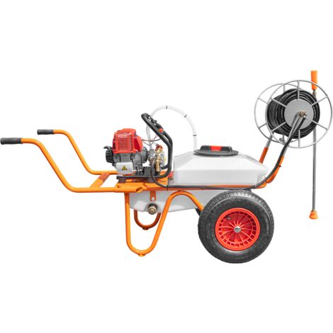 Bricoferr Carretilla sulfatadora de 2 ruedas 31.5cc 50L con manguera de 50 metros y lanza de 90 cm