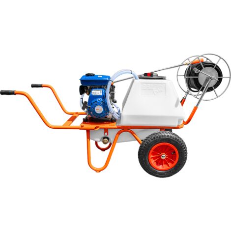 Bricoferr Carretilla sulfatadora de 2 ruedas 80cc 80L con manguera de 50 metros y lanza de 90 cm