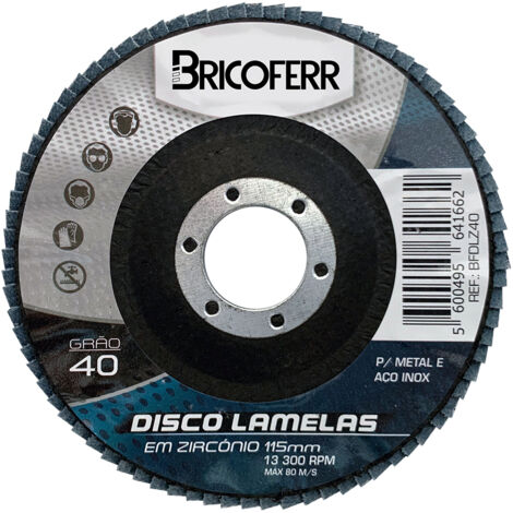 Bricoferr Lot de 10 disques plats à lamelles zirconium Ø 115 mm grain 40