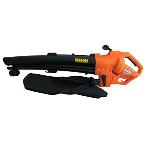Bricoferr Soffiatore Aspirapolvere A Foglie Alimentato da Un Motore Elettrico Da 3000 W, Sacchetto di Raccolta 35 L Nero e Arancione