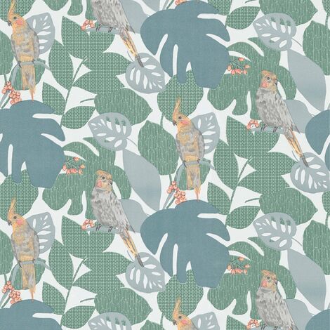 BRICOFLOR Papier Peint animaux pour chambre, salon & plus  Tapisserie oiseaux gris et jaune  Papier peint jungle vert pour salon, cuisine & plus