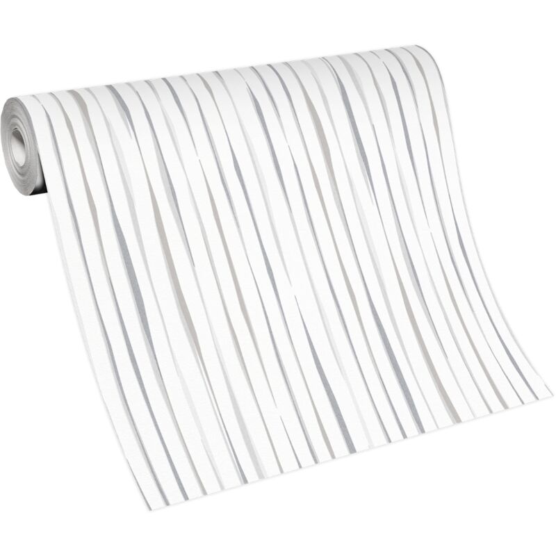 Erismann - bricoflor Papier Peint bande verticale gris clair et blanc Tapisserie intissée pour couloir, chambre & plus Papier peint à rayures