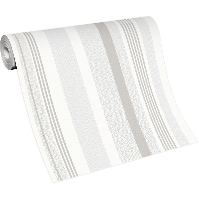 Bricoflor Papier Peint bande verticale gris et blanc Tapisserie intissée pour salon, chambre & plus Papier Peint à rayures gris