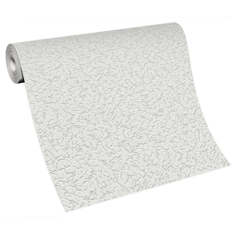 BRICOFLOR Papier Peint blanc uni texturé Tapisserie intissée blanche rayée Papier Peint uni blanc texture rayée pour salon, chambre & plus
