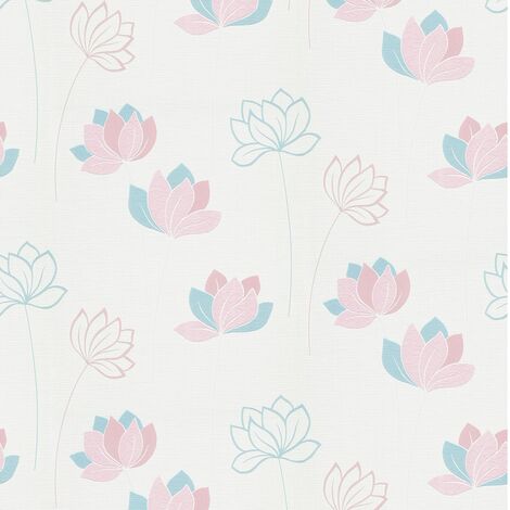 BRICOFLOR Papier Peint chambre enfant rose  Tapisserie intissé fleurie  Papier Peint floral rose et bleu pour chambre, salon & plus