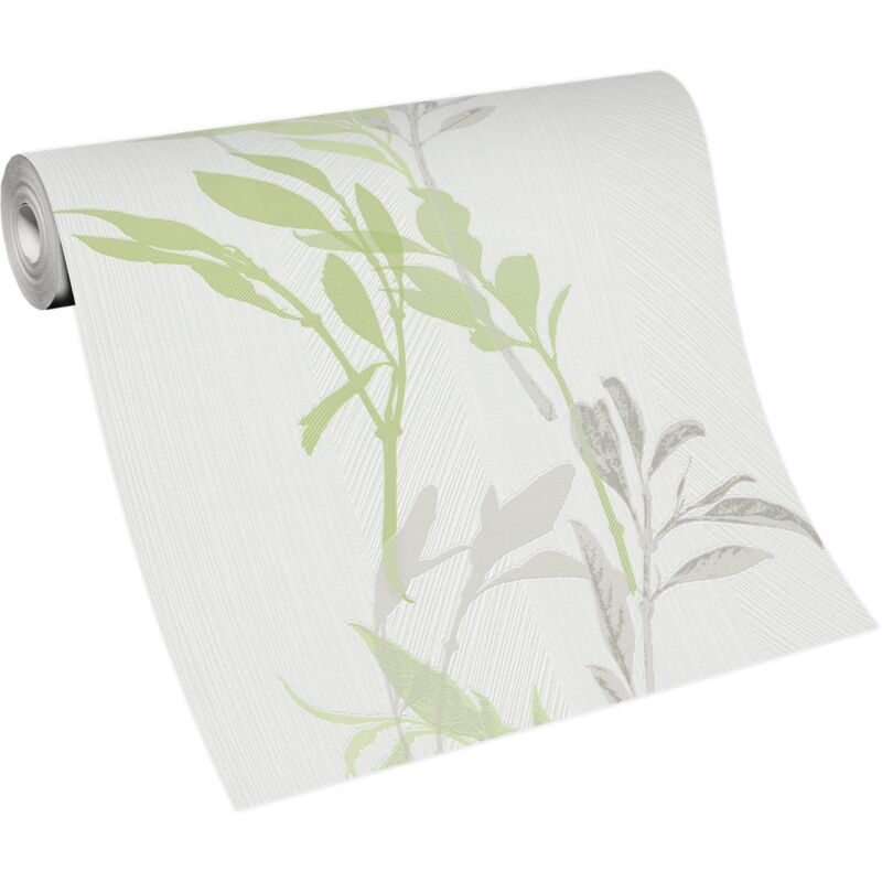 Papier Peint chambre vert, gris et blanc Tapisserie feuillage pour salon moderne Papier Peint intissé fleuri vert et gris - Bricoflor