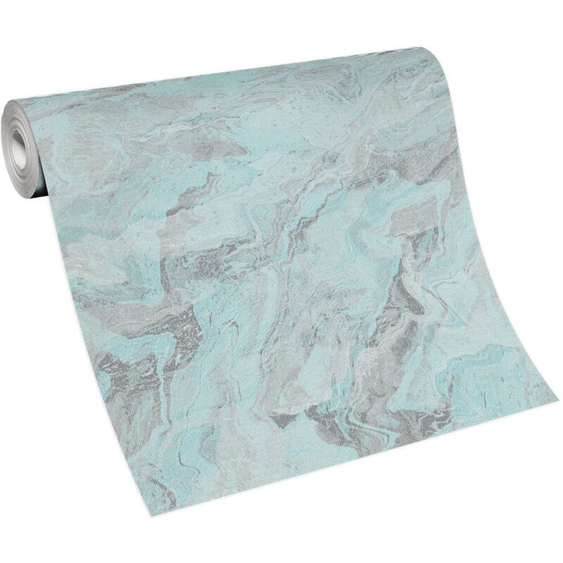 Bricoflor Papier Peint design turquoise et gris Papier Peint imitation marbre turquoise Tapisserie intissée pour salon, chambre & plus