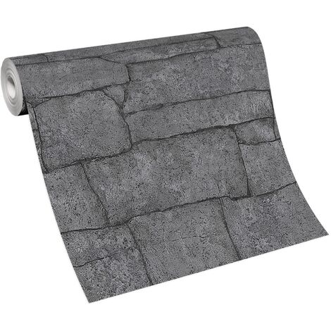 BRICOFLOR Papier Peint effet brique et pierre gris foncé  Papier peint style industriel pour chambre, bureau & plus  Tapisserie intissée grise