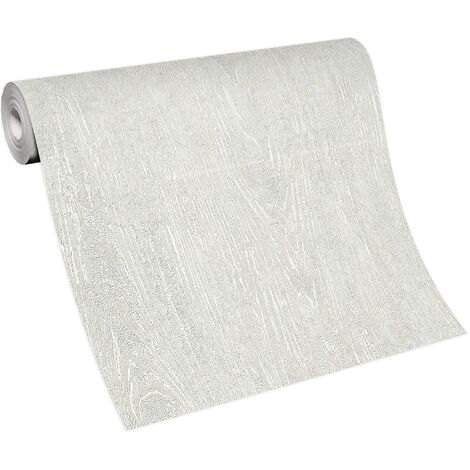 BRICOFLOR Papier Peint effet métallique blanc écru  Papier Peint intissé pour chambre, salon & plus  Tapisserie imitation bois blanc écru