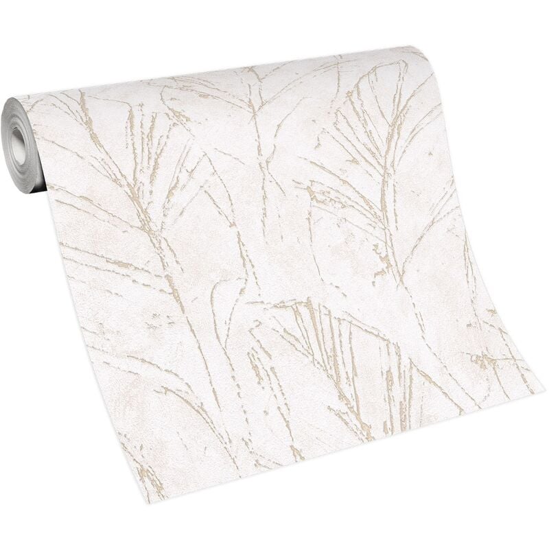 Bricoflor Papier Peint feuille et palmier beige et blanc Papier Peint intissé beige Tapisserie feuillage pour salon, chambre & plus