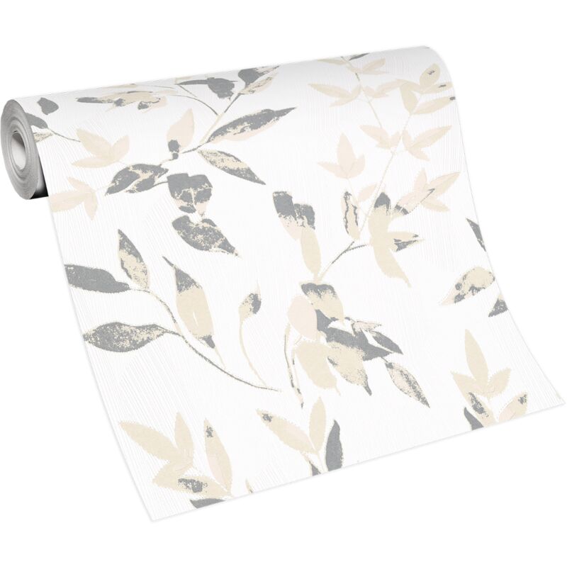 Bricoflor Papier Peint fleuri beige et blanc Tapisserie florale pour salon, chambre & plus Papier Peint feuillage intissé beige