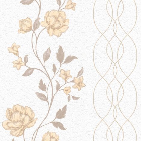 BRICOFLOR Papier Peint fleuri beige et marron  Tapisserie florale pour chambre, cuisine & plus  Papier Peint intissé fleuri pour salon