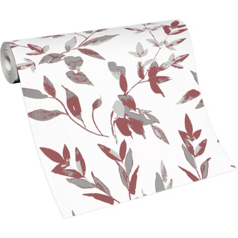 BRICOFLOR Papier Peint fleuri pourpre  Tapisserie florale pour chambre, salon & plus  Papier Peint intissé violet, gris clair et blanc